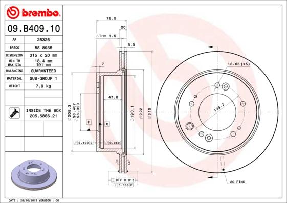 Brembo 09.B409.10 - Brake Disc autospares.lv