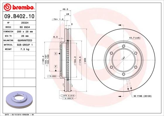 Brembo 09.B402.10 - Brake Disc autospares.lv