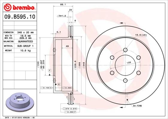 Brembo 09.B595.11 - Brake Disc autospares.lv