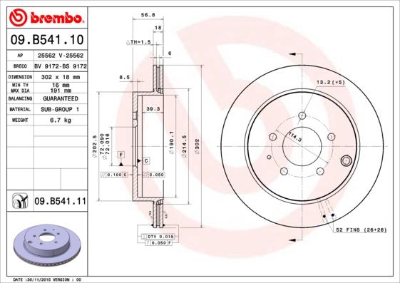 Brembo 09.B541.11 - Brake Disc autospares.lv