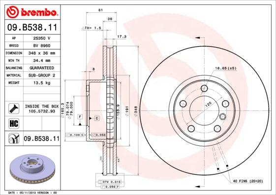 Brembo 09.B538.11 - Brake Disc autospares.lv