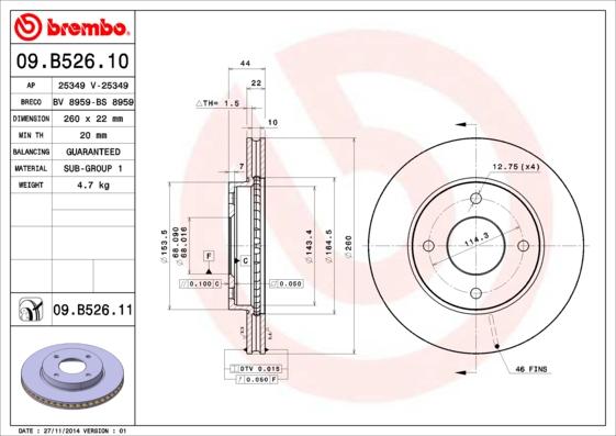 Brembo 09.B526.11 - Brake Disc autospares.lv