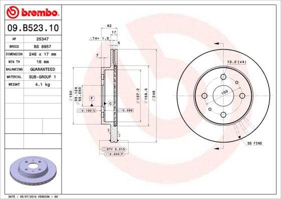 Brembo 09.B523.11 - Brake Disc autospares.lv