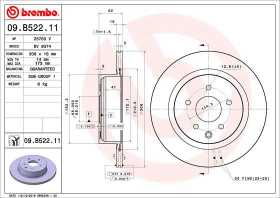 Brembo 09.B522.11 - Brake Disc autospares.lv