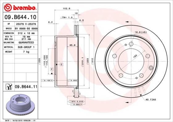 Brembo 09.B644.11 - Brake Disc autospares.lv