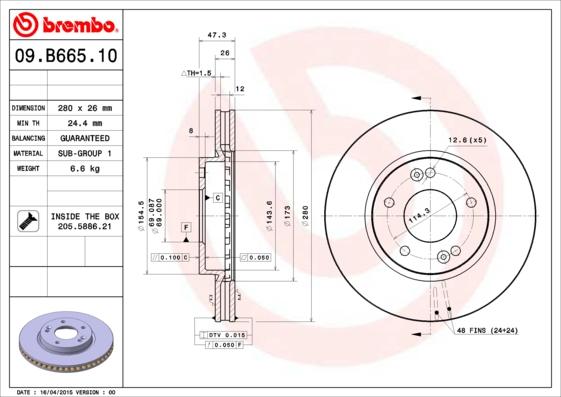 Brembo 09.B665.10 - Brake Disc autospares.lv