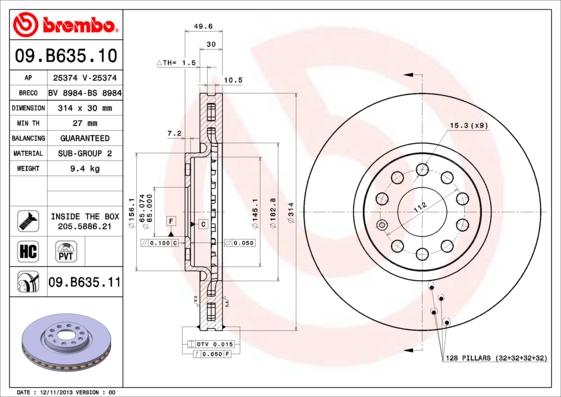Brembo 09.B635.11 - Brake Disc autospares.lv