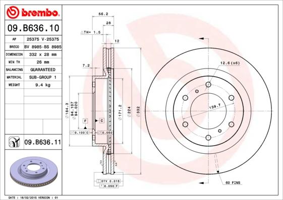 Brembo 09.B636.11 - Brake Disc autospares.lv