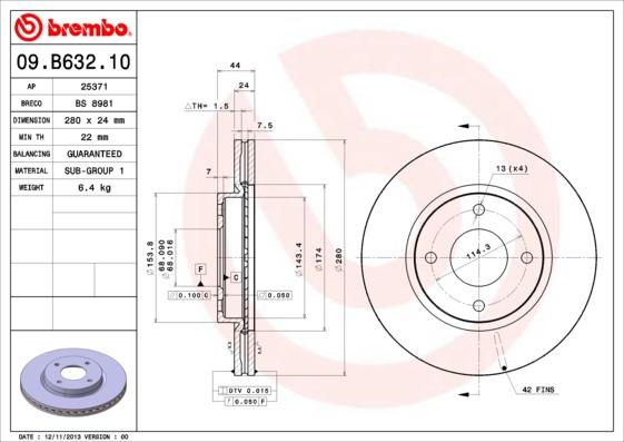 Brembo 09.B632.10 - Brake Disc autospares.lv