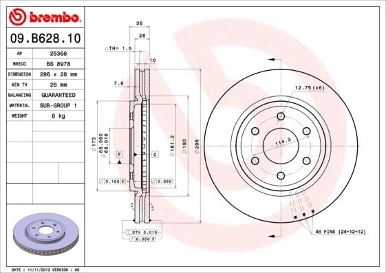 Brembo 09.B628.10 - Brake Disc autospares.lv