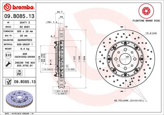 Brembo 09.B085.13 - Brake Disc autospares.lv