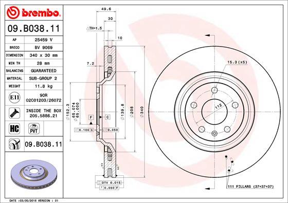Brembo 09.B038.11 - Brake Disc autospares.lv