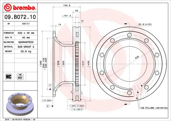 Brembo 09.B072.10 - Brake Disc autospares.lv