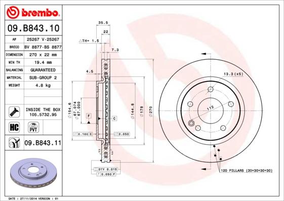 Brembo 09.B843.11 - Brake Disc autospares.lv