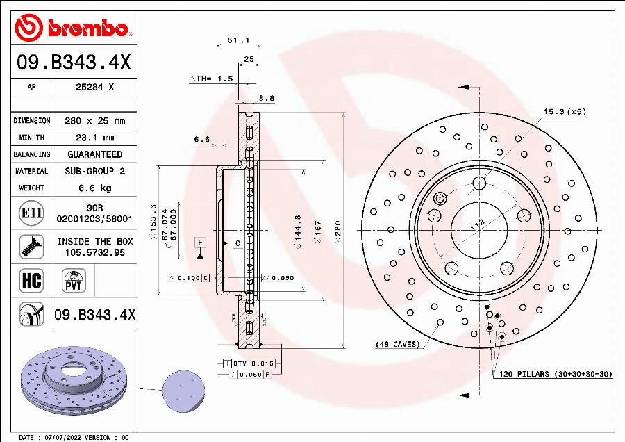 Brembo 09.B343.4X - Brake Disc autospares.lv