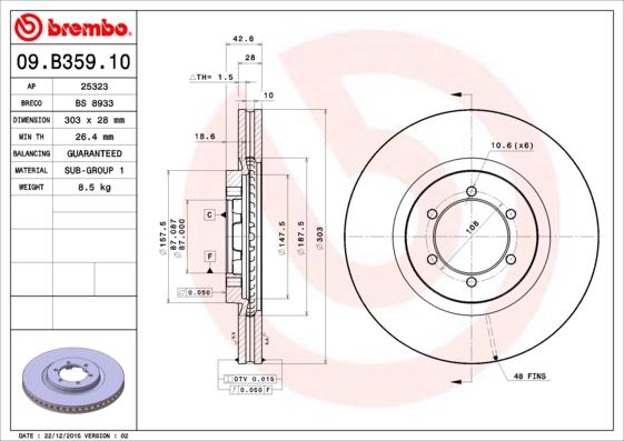 Brembo 09.B359.10 - Brake Disc autospares.lv