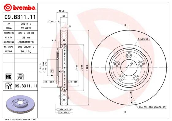 Brembo 09.B311.11 - Brake Disc autospares.lv