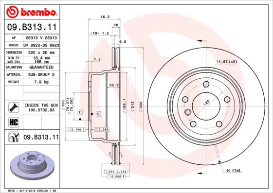 Brembo 09.B313.11 - Brake Disc autospares.lv
