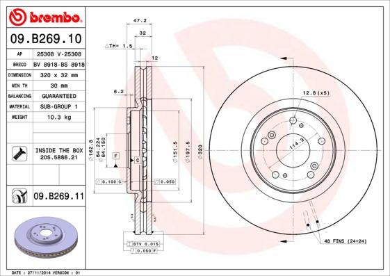Brembo 09.B269.10 - Brake Disc autospares.lv