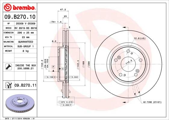 Brembo 09.B270.11 - Brake Disc autospares.lv