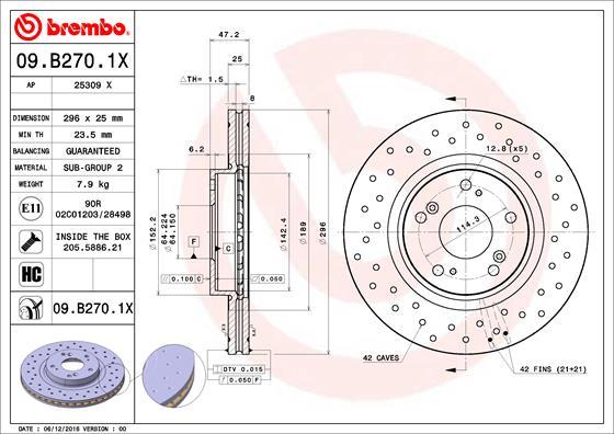 Brembo 09.B270.1X - Brake Disc autospares.lv