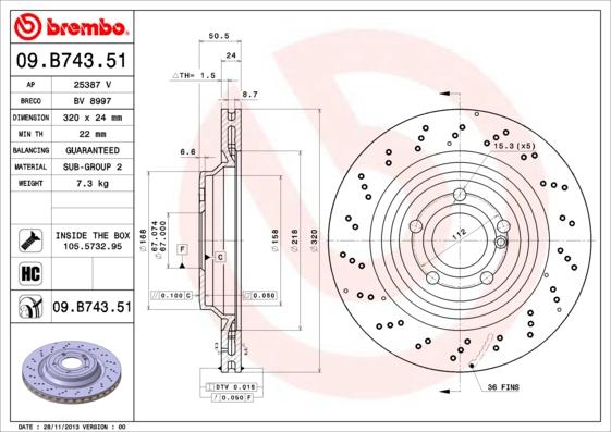 Brembo 09.B743.51 - Brake Disc autospares.lv