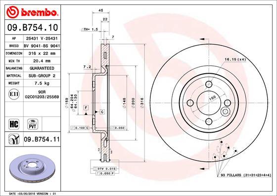 Brembo 09.B754.11 - Brake Disc autospares.lv