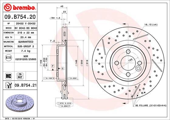 Brembo 09.B754.21 - Brake Disc autospares.lv