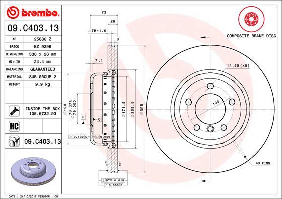 Brembo 09.C403.13 - Brake Disc autospares.lv