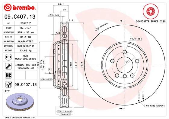 Brembo 09.C407.13 - Brake Disc autospares.lv