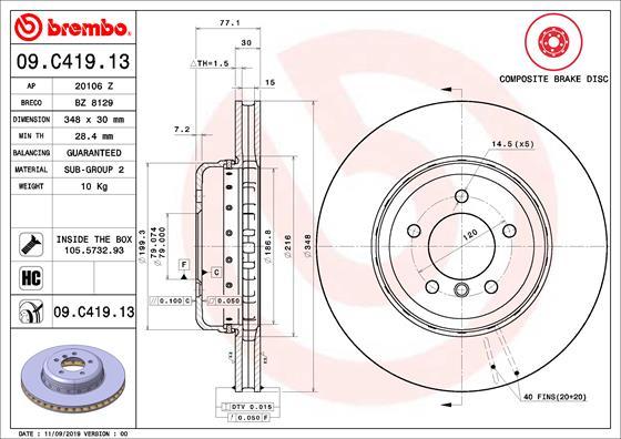 Brembo 09.C419.13 - Brake Disc autospares.lv