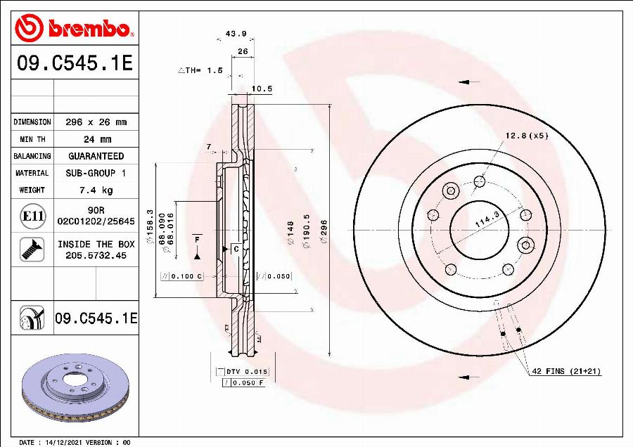 Brembo 09.C545.1E - Brake Disc autospares.lv