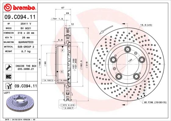 Brembo 09.C094.11 - Brake Disc autospares.lv
