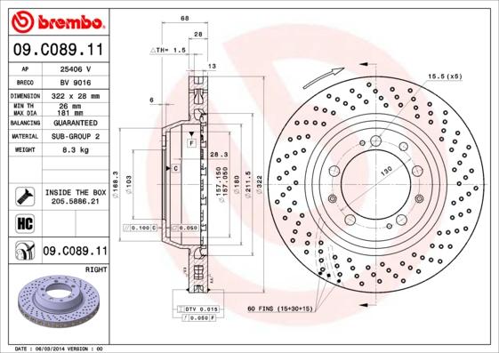 Brembo 09.C089.11 - Brake Disc autospares.lv