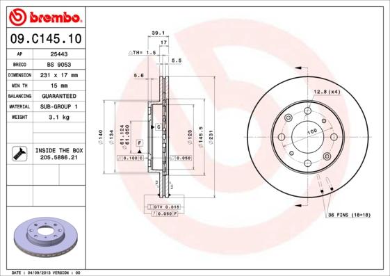 Brembo 09.C145.10 - Brake Disc autospares.lv