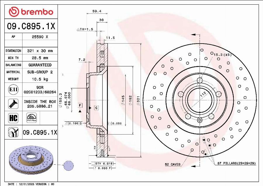 Brembo 09.C895.1X - Brake Disc autospares.lv