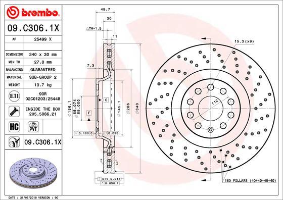 Brembo 09.C306.1X - Brake Disc autospares.lv