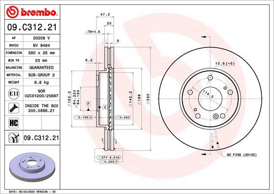 Brembo 09.C312.21 - Brake Disc autospares.lv