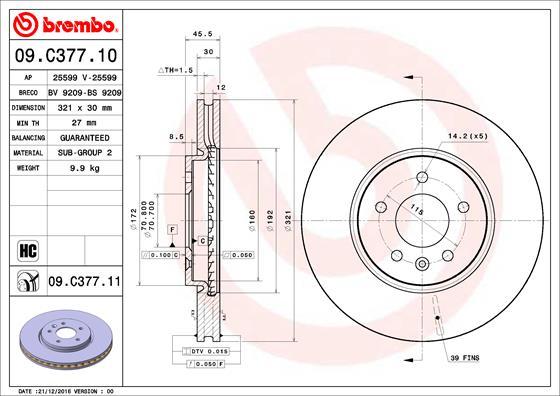 Brembo 09.C377.11 - Brake Disc autospares.lv