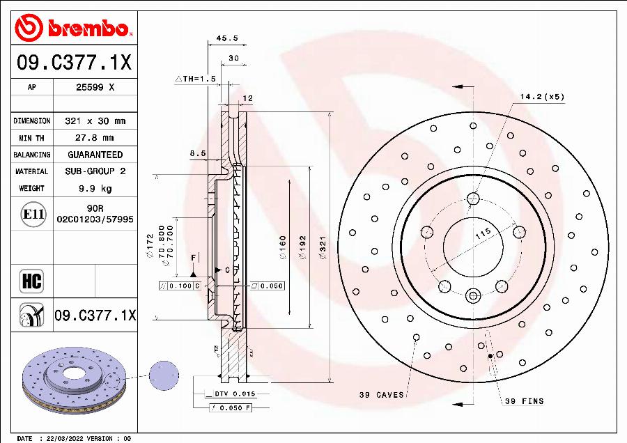 Brembo 09.C377.1X - Brake Disc autospares.lv