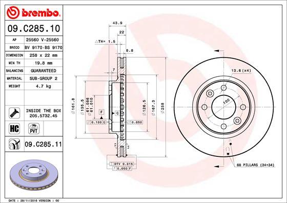 Brembo 09.C285.11 - Brake Disc autospares.lv