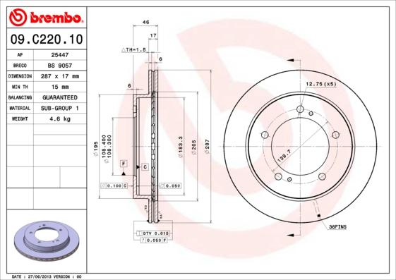 Brembo 09.C220.10 - Brake Disc autospares.lv