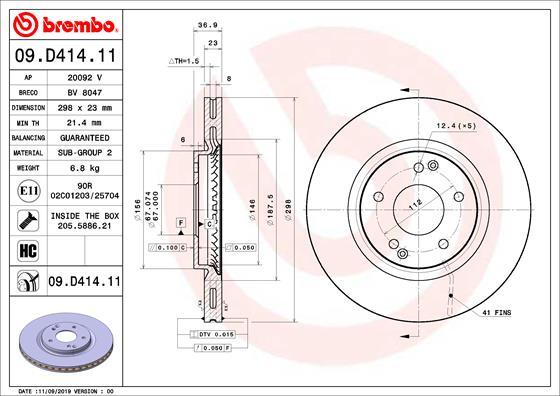 Brembo 09.D414.11 - Brake Disc autospares.lv