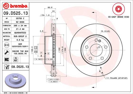 Brembo 09.D525.13 - Brake Disc autospares.lv