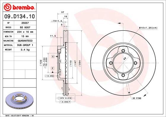 Brembo 09.D134.10 - Brake Disc autospares.lv