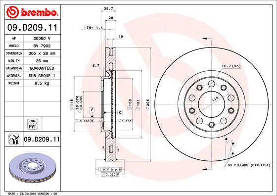 Brembo 09.D209.11 - Brake Disc autospares.lv