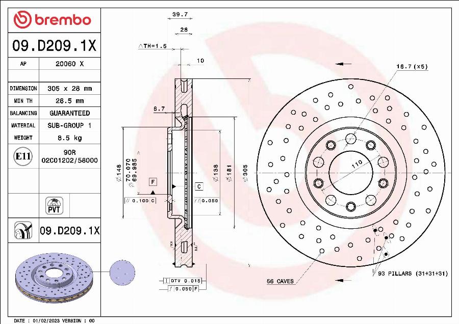 Brembo 09.D209.1X - Brake Disc autospares.lv