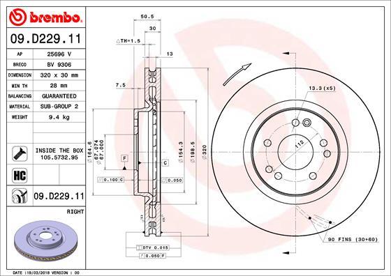 Brembo 09.D229.11 - Brake Disc autospares.lv