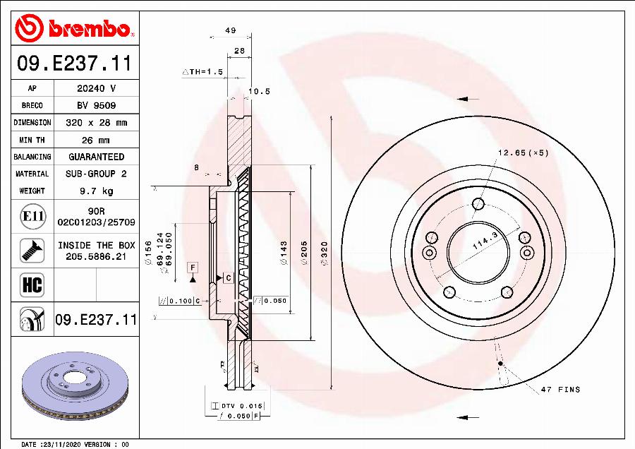 Brembo 09.E237.11 - Brake Disc autospares.lv