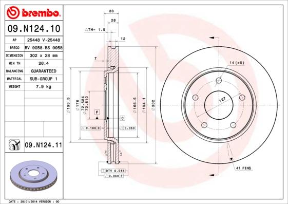 Brembo 09.N124.11 - Brake Disc autospares.lv